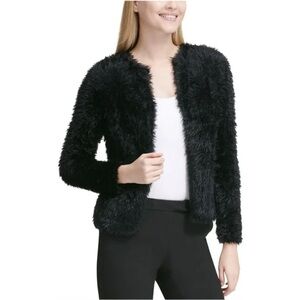 Calvin Klein Black Faux Fur Jacket Shaggy Sweater